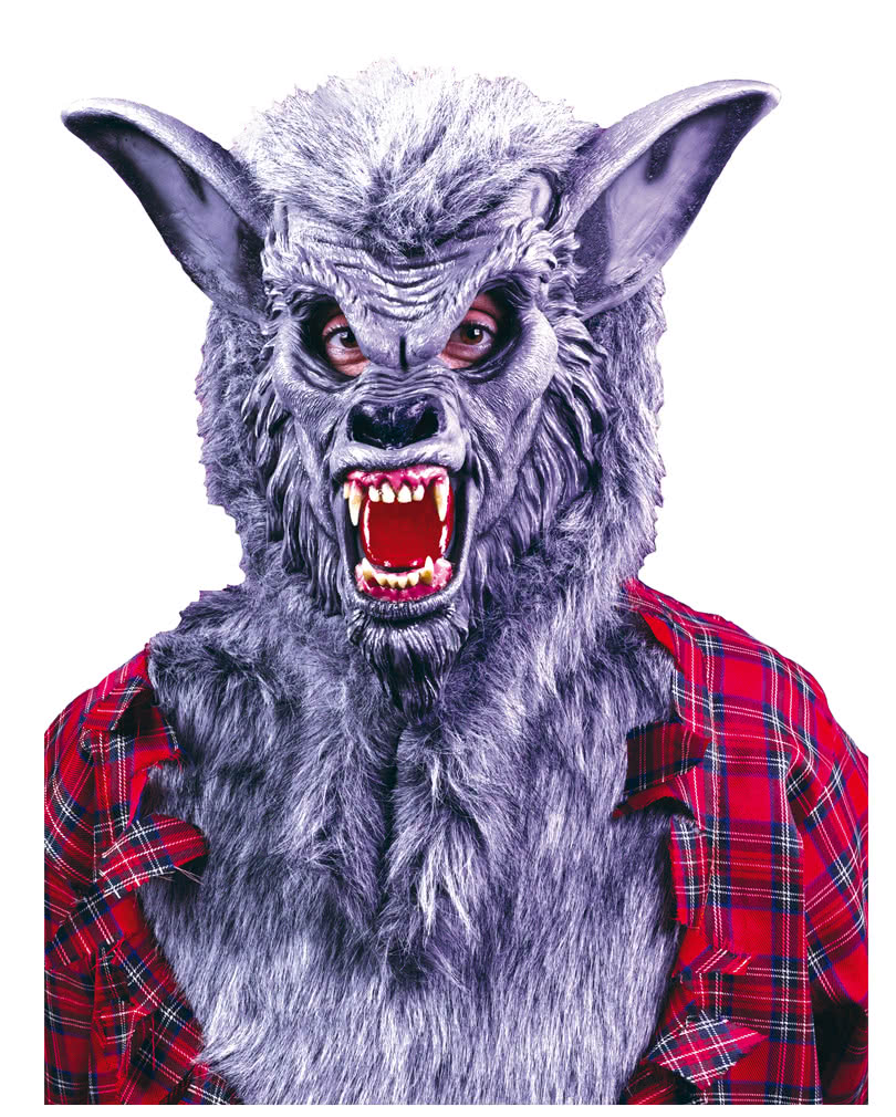 Graue Werwolf Maske mit Zähnen   Horror Masken von Horror-Shop.com