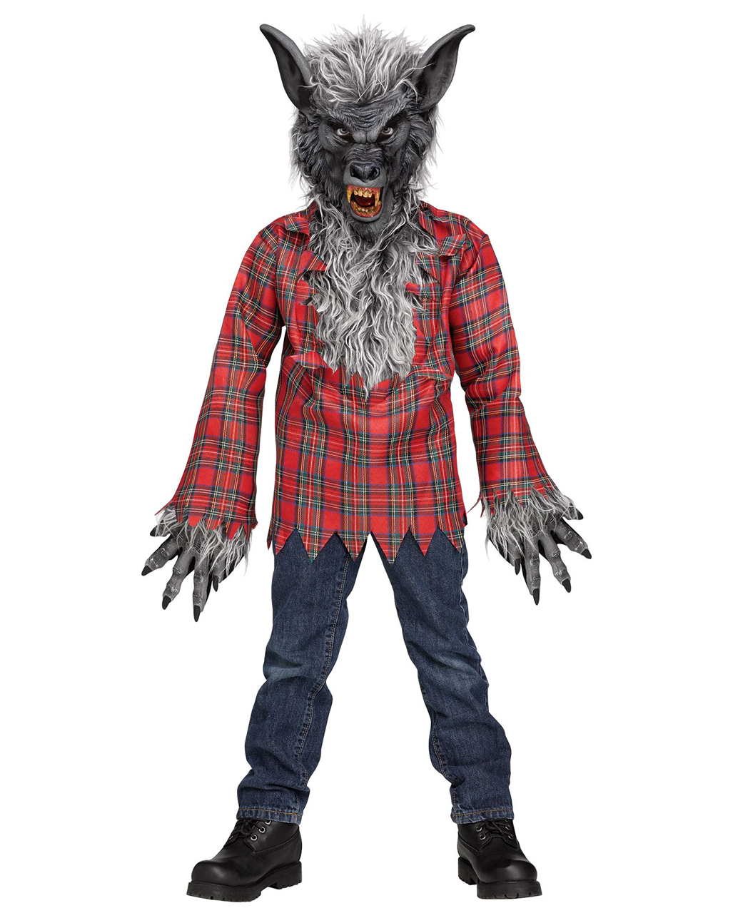 Grauer Werwolf Kinderkostüm mit Vollkopfmaske L von Horror-Shop.com