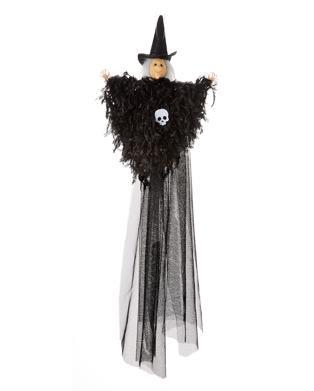 Hängende Hexe mit Totenkopf schwarz 53cm  Halloween Deko von Horror-Shop.com
