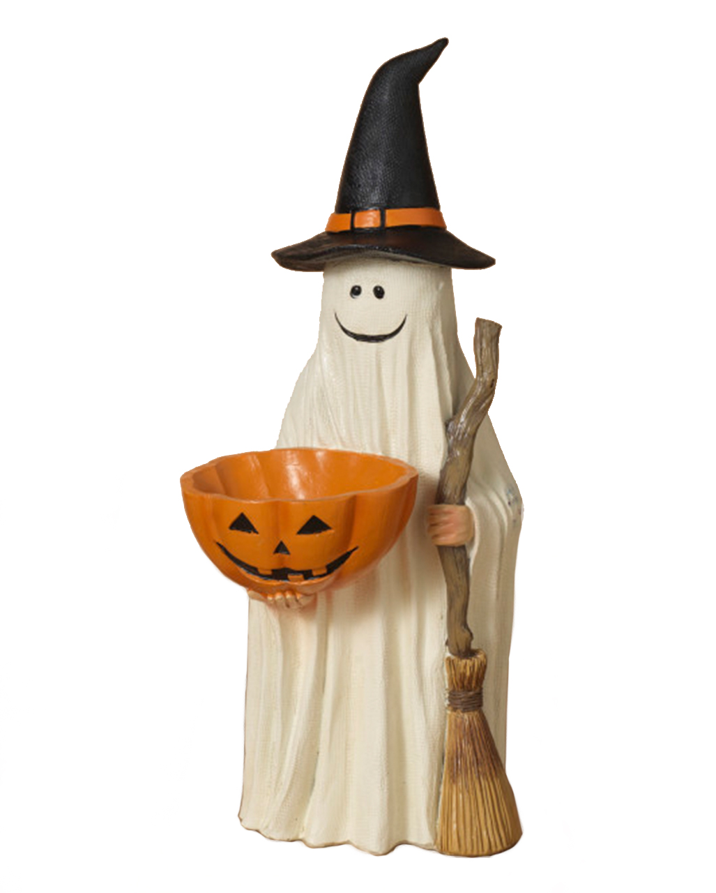 Halloween Geist mit Kürbis Schale 42cm und Besen von Horror-Shop.com