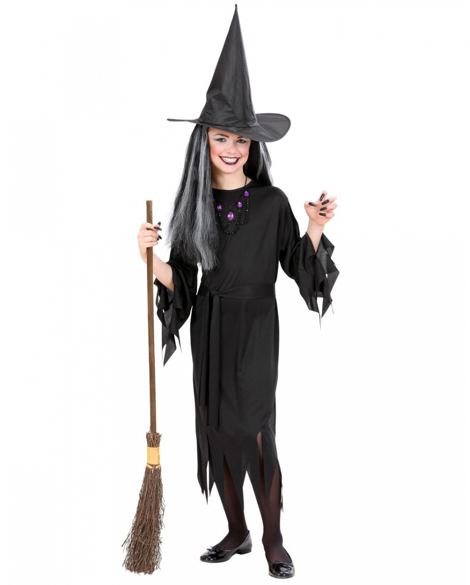Hexen Kinderkostüm mit Hut & Gürtel M 140 cm / 8-10 Jahre