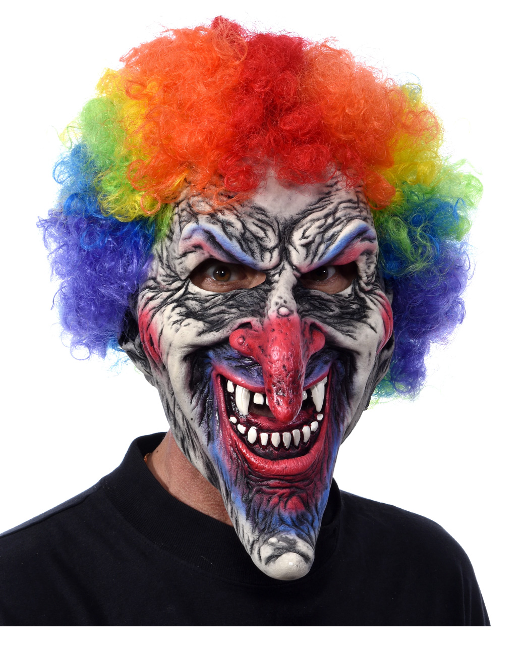Horror Clown Maske mit Rainbow Afro für Halloween von Horror-Shop.com