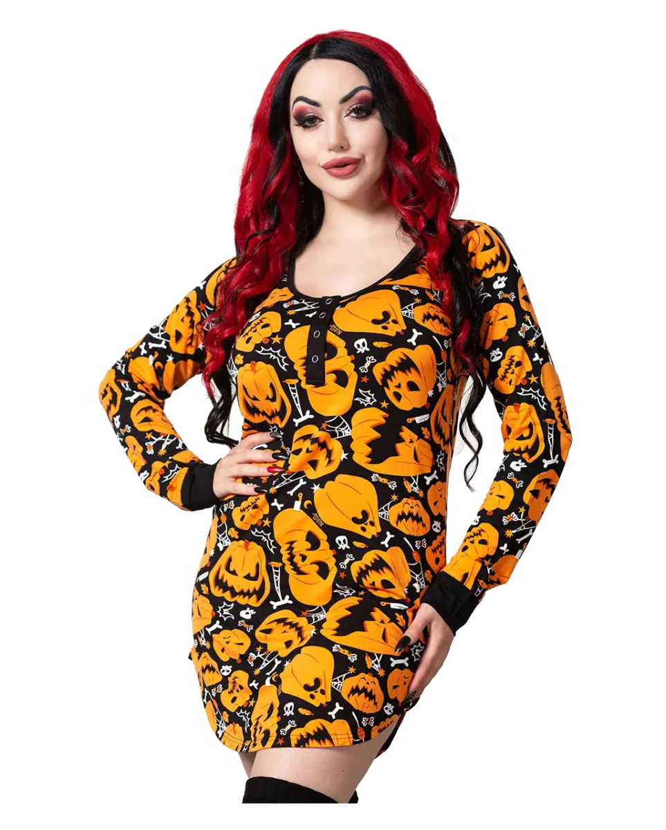 KILLSTAR Night Harvest Henley Kleid  Pumpkin Kleid L von Horror-Shop.com