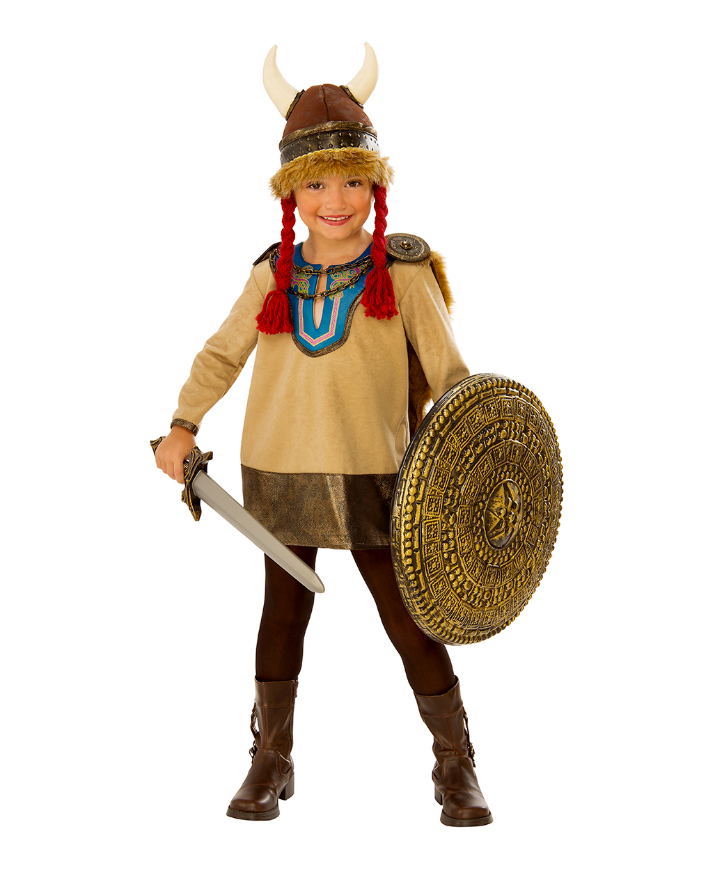 Kleine Vikingerin Kinder Kostüm mit Hörnerhelm ✰ M von Horror-Shop.com