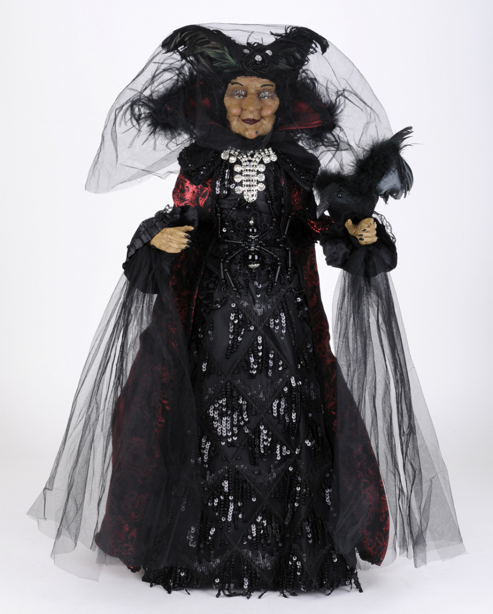 Schwarze Gothic Hexe mit Brokat & Spitze 68cm ✰ von Horror-Shop.com