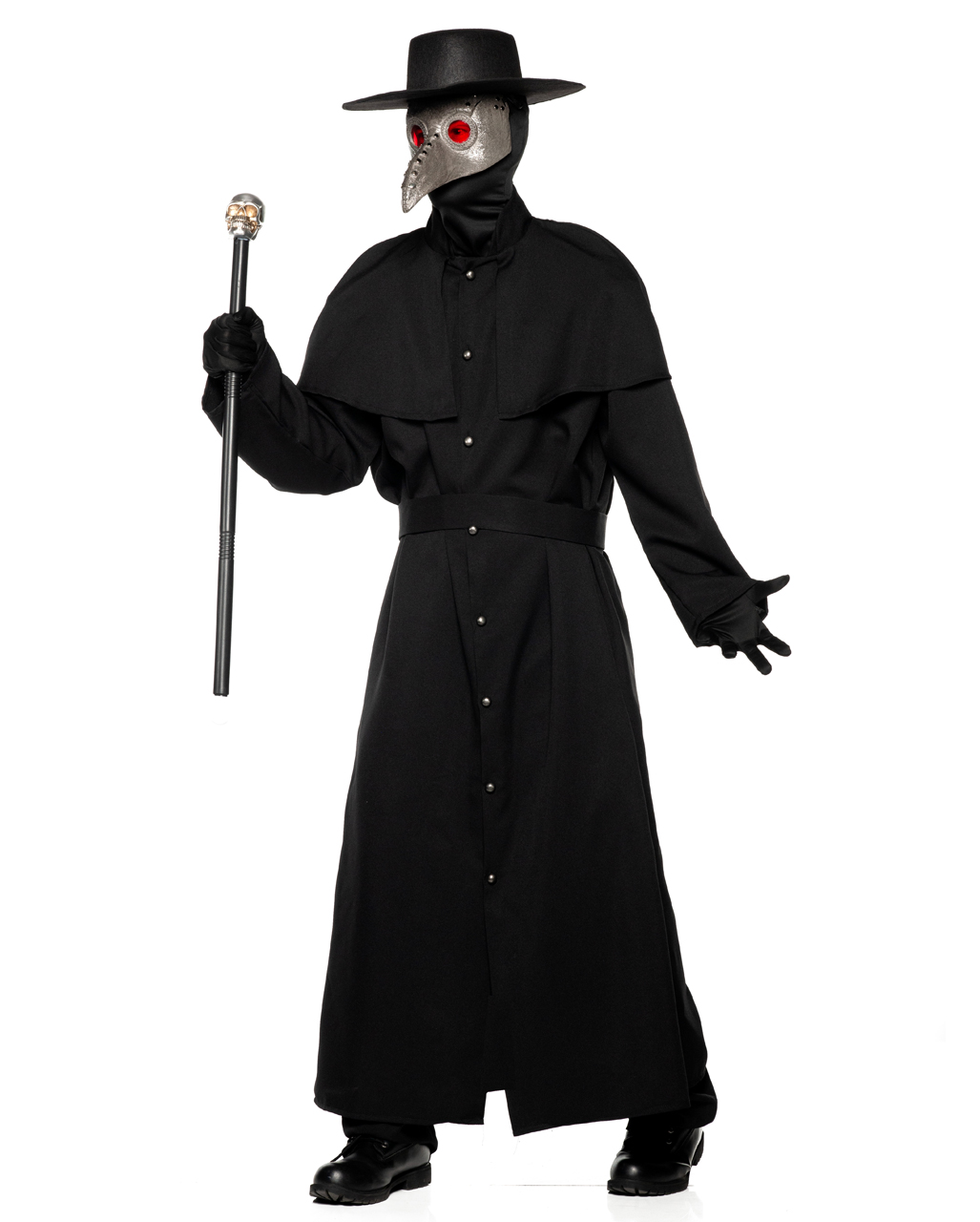 Schwarzes Pestdoktor Kostüm mit Maske & Hut ✪ One Size von Horror-Shop.com