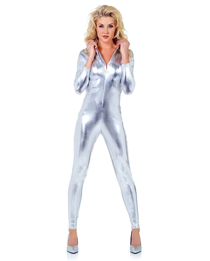 Sexy Jumpsuit Metallic Silber für Fasching & Cosplay M von Horror-Shop.com