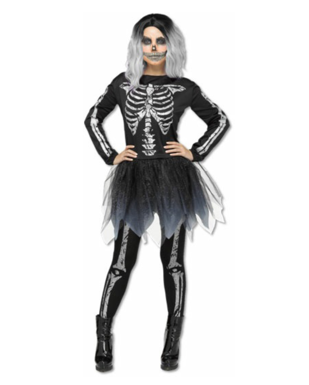 Skelett Damen Kostüm Silber  Halloween Kostüm M/L von Horror-Shop.com