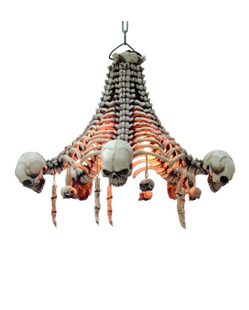Skelett-Deckenlampe mit hängenden Schädeln als Deko von Horror-Shop.com