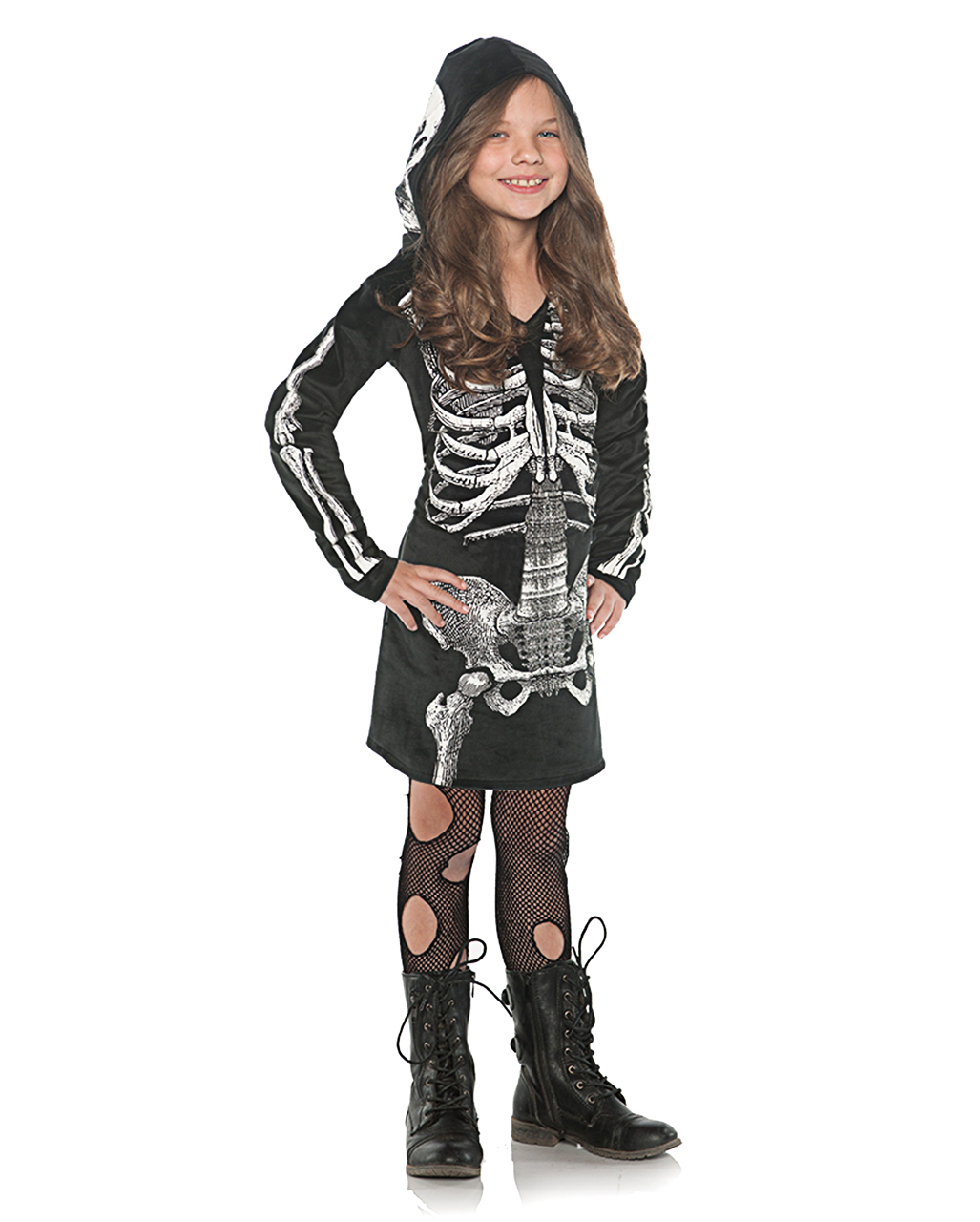 Skelett Kapuzenkleid für Kinder für Halloween Kostüme L von Horror-Shop.com