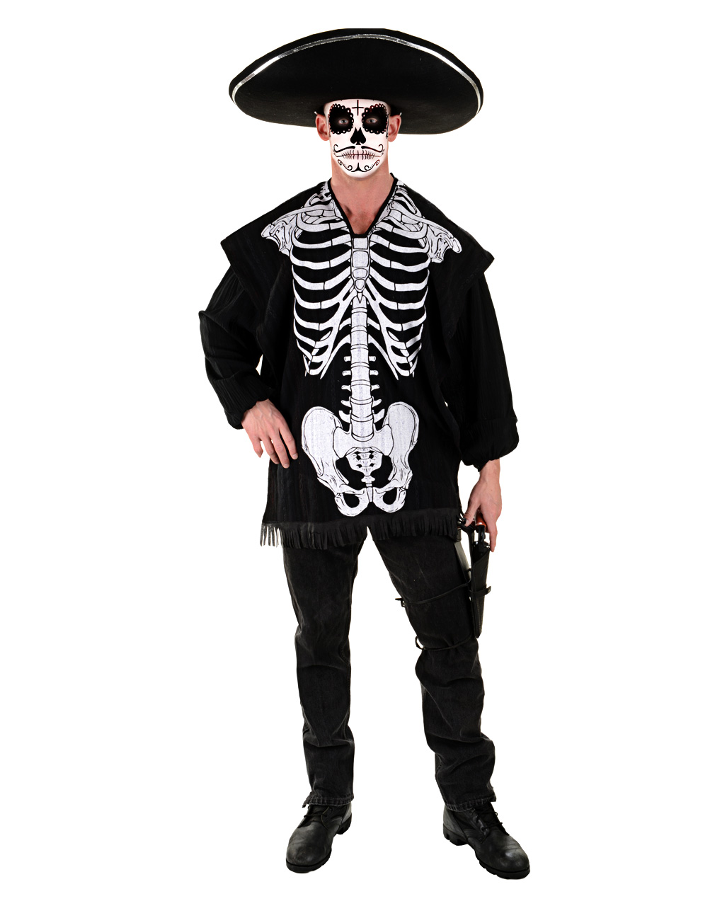 Skelett Kostüm Poncho als Halloween Verkleidung von Horror-Shop.com