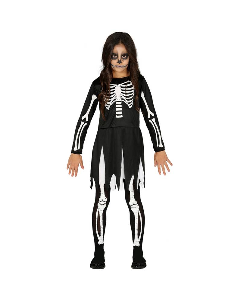 Skelett Mädchen Halloween Kostüm für Kinder ▶ 7-9 Jahre von Horror-Shop.com