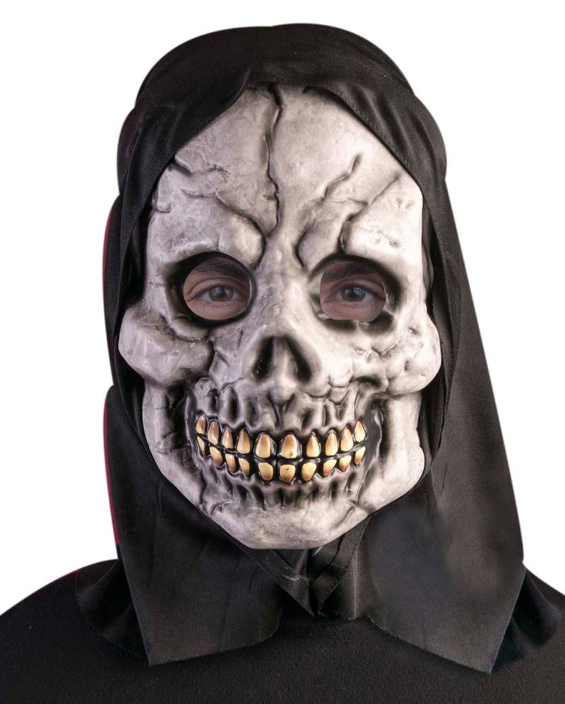 Skelett Maske mit schwarzer Kapuze für Halloween von Horror-Shop.com