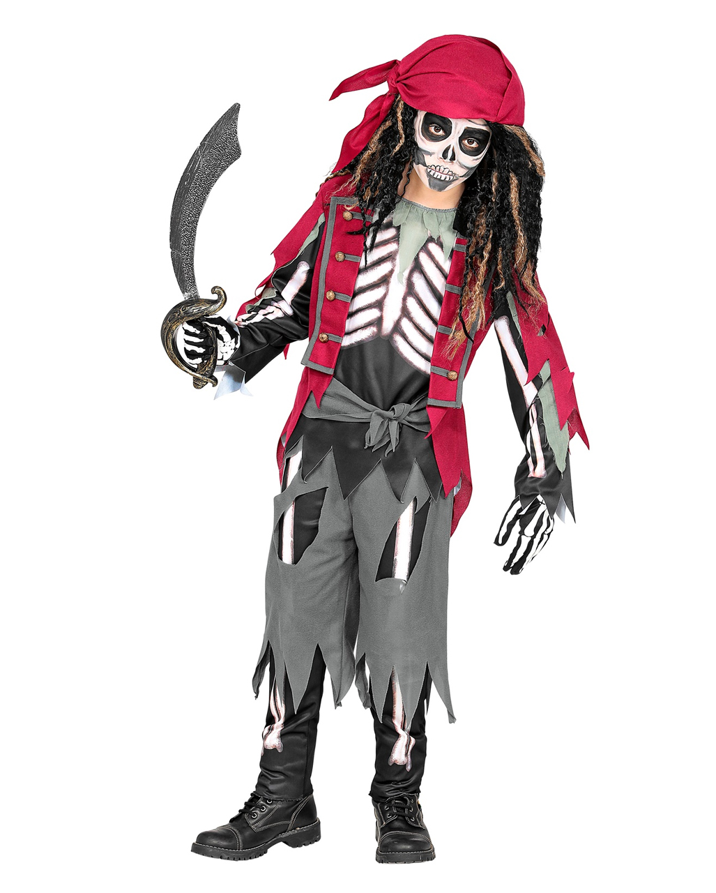 Skelett Pirat Kinderkostüm für Halloween S/128 von Horror-Shop.com