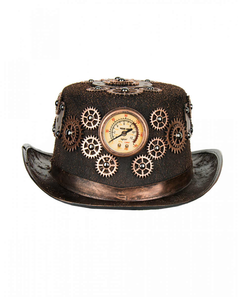 Steampunk Kostüm Hut Bronze mit Zahnrädern von Horror-Shop.com