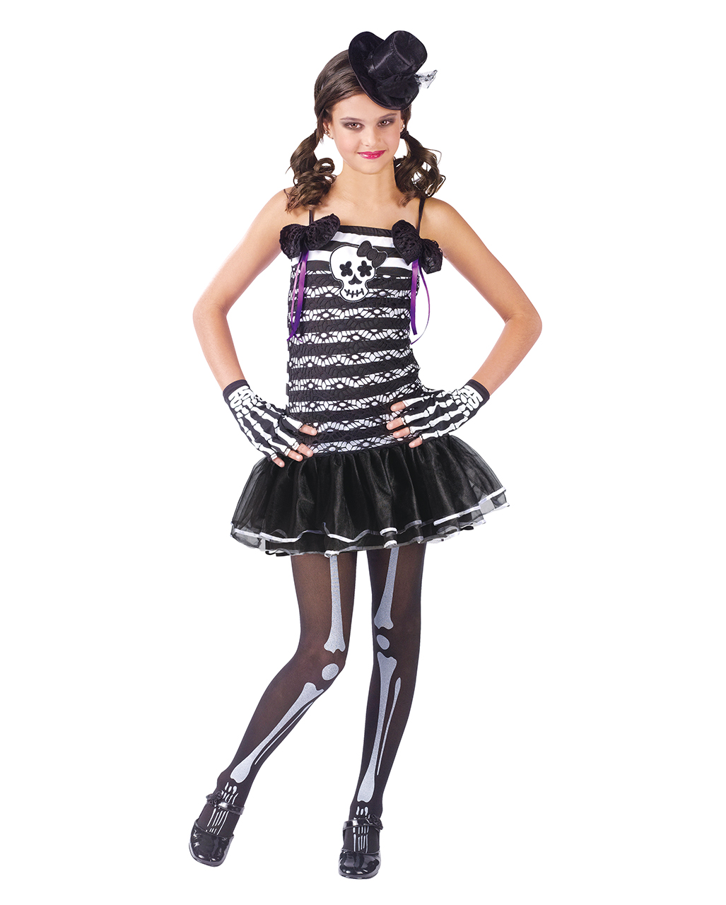 Süßes Skeleton Girl Kinderkostüm für Halloween S von Horror-Shop.com