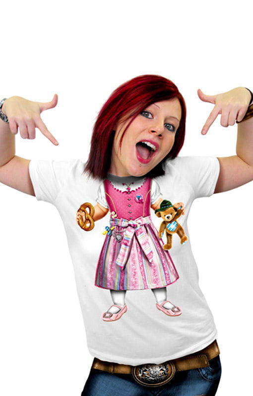 T-Shirt mit Baby Dirndl   Oktoberfest T-Shirt mit Dirndl Druck M / 38 von Horror-Shop.com