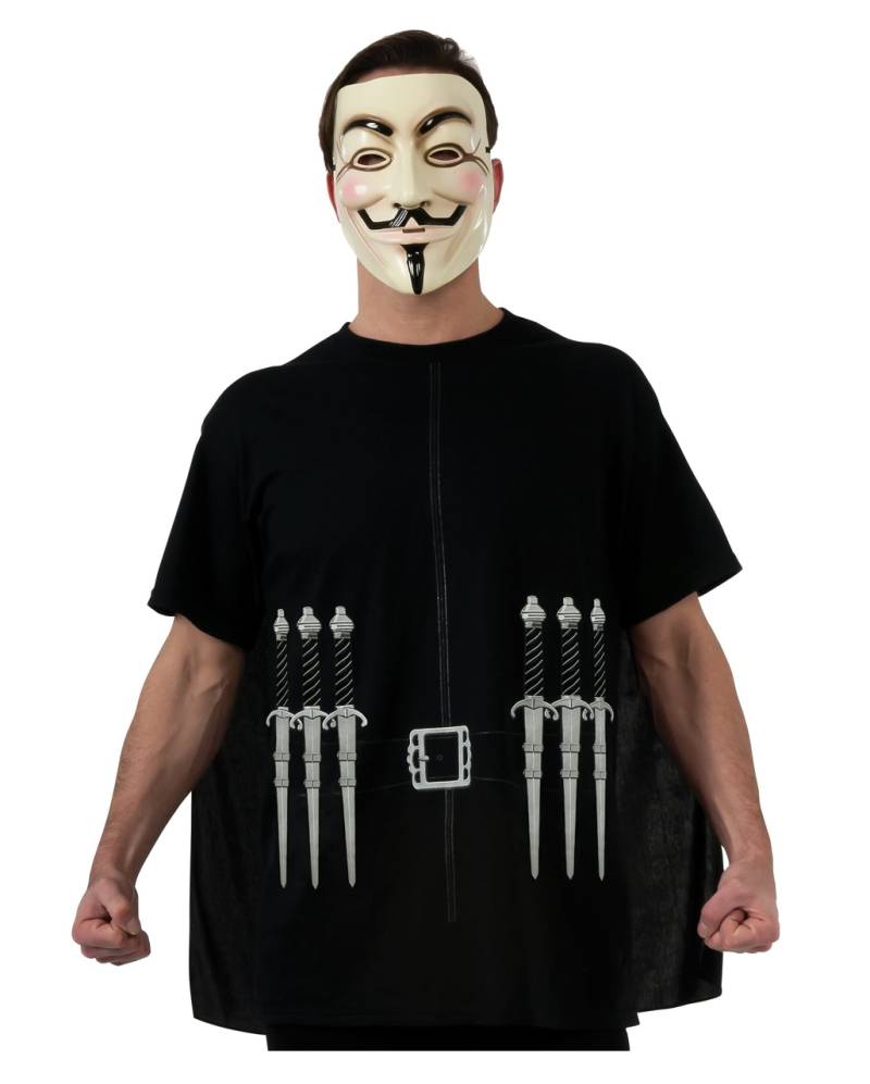 V For Vendetta T-Shirt mit Cape & Maske  Guy Fawkes Kostüm online von Horror-Shop.com