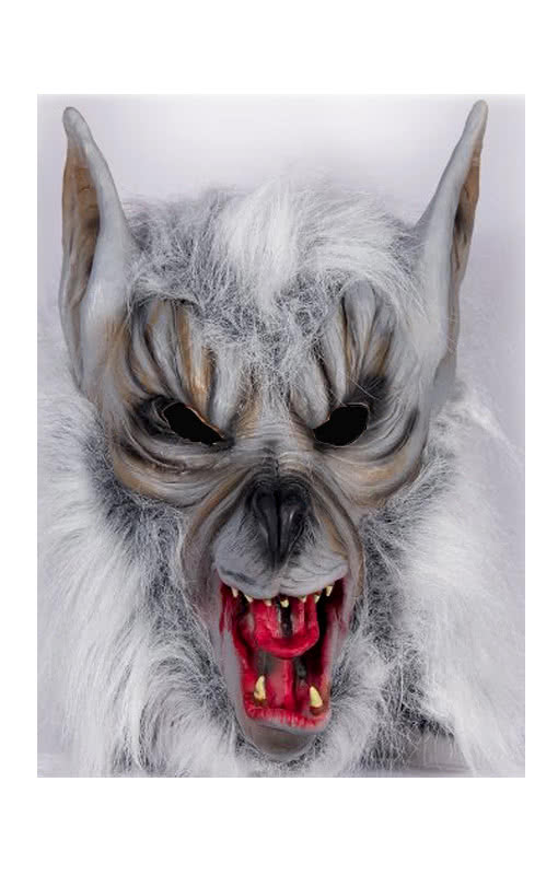 Werwolf Maske mit Fell   Graue Werwolfmaske aus Latex von Horror-Shop.com