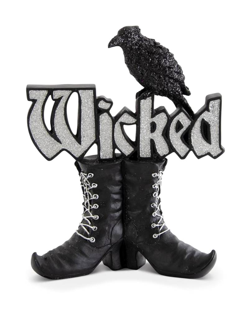 Wicked Hexenstiefel mit Rabe Glitter Deko 24cm verschenken ★ von Horror-Shop.com
