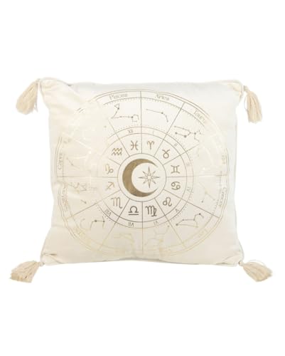 Cremeweißes Astrology Wheel Kissen mit Horoskopzeichen 35 x 35 cm von Horror-Shop