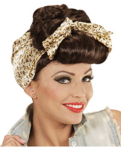 Horror-Shop 50er Jahre Rockabilly Pin Up Girl Perücke mit Leoparden Haarband - Braun, Kunsthaar / Polyester, One Size, WIG, Perücke von Horror-Shop