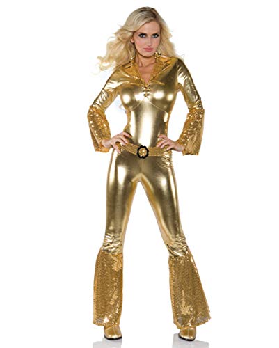 Horror-Shop 70's Disco Diva Overall Gold aus Stretchstoff Gr. XS, S, M, L XS von Horror-Shop