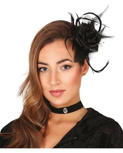 Horror-Shop Blumen Haarspange mit Rose und Federn in Schwarz als Kostümaccessoire für Halloween und Karneval von Horror-Shop