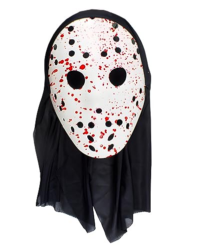 Horror-Shop Hockey Maske mit Blutspritzer und Kapuze für Halloween von Horror-Shop