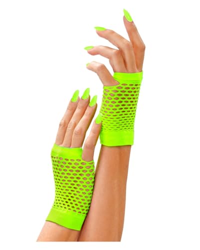 Horror-Shop Kurze Fingerlose Neon Grüne Netzhandschuhe als 80s Kostümzubehör von Horror-Shop