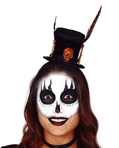 Horror-Shop Mini Voodoo Zylinder Hut mit Totenschädel & Knochen als Kostümzubehör für Halloween und Mottoparties von Horror-Shop