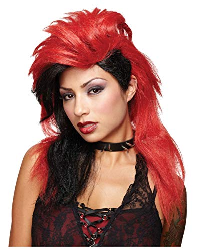Horror-Shop Rot-Schwarze 80s Vokuhila Punk Rocker Perücke für Karneval Horror-Shop Rot-Schwarze 80s Vokuhila Punk Rocker Perücke für Karneval von Horror-Shop
