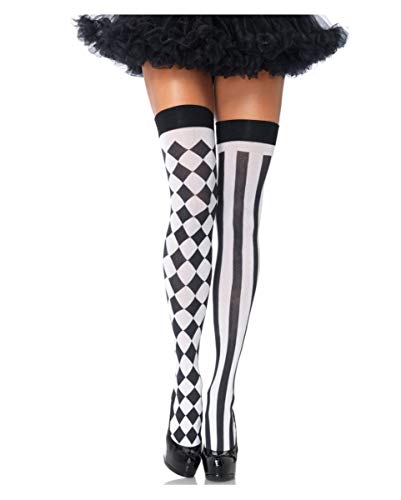 Horror-Shop Schwarz-Weiße Harlekin Overknees als Kostüm Accessoires von Horror-Shop