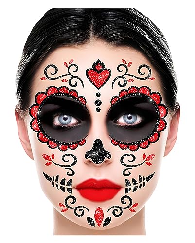 Horror-Shop Schwarz-roter Catrina Glitter Gesichts-Aufkleber für Tag der Toten & Halloween Horror-Shop Schwarz-roter Catrina Glitter Gesichts-Aufkleber für Tag der Toten & Halloween von Horror-Shop