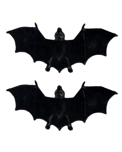 Horror-Shop Schwarze beflockte Fledermaus 2 Stück für Halloween von Horror-Shop