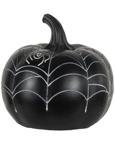 Horror-Shop Schwarzer Halloween Kürbis mit Spinnennetz Verzierung 10cm von Horror-Shop