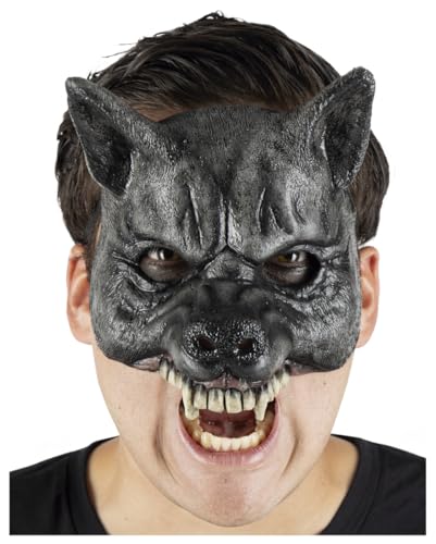 Horror-Shop Schwarzer Wolf Halbmaske aus Latex für Halloween von Horror-Shop