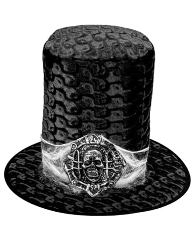 Horror-Shop Schwarzer Zylinder aus Samt mit Totenschädel als Verzierung Horror-Shop Schwarzer Zylinder aus Samt mit Totenschädel als Verzierung von Horror-Shop