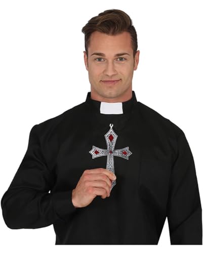 Horror-Shop Silber-rotes Gothic Kreuz als Kostümkette für Halloween & Karneval von Horror-Shop