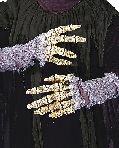 Horror-Shop Skelett Mumie Handschuhe mit Stofffetzen von Horror-Shop