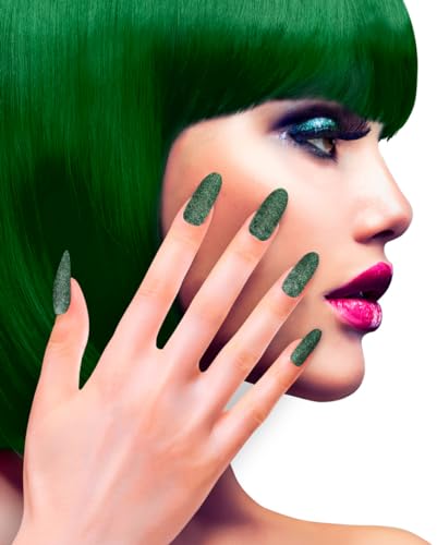 Horror-Shop Smaragdgrüne Selbstklebende Fingernägel mit Glitzer 12 Stück von Horror-Shop