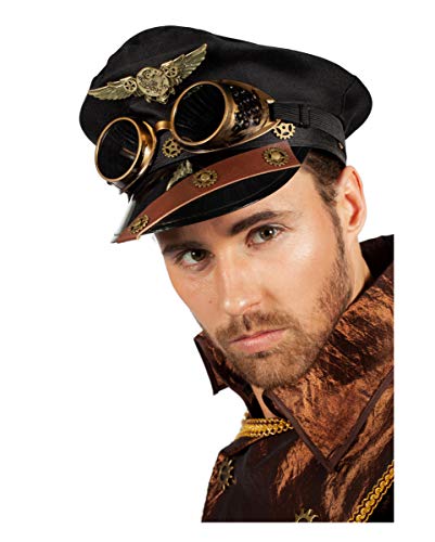 Horror-Shop Steampunk Mütze mit Schweißer-Brille als Kostüm Accessoire von Horror-Shop