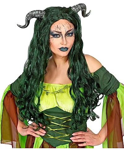 Horror-Shop Waldhexen Perücke mit Hörnernals Kostümzubehör für Halloween und Karneval von Horror-Shop