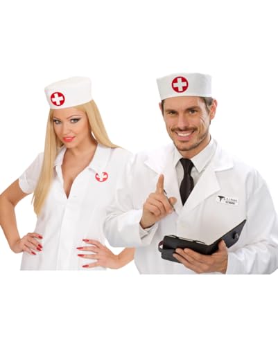 Horror-Shop Weiß-Rote Doktormütze mit Kreuz von Horror-Shop