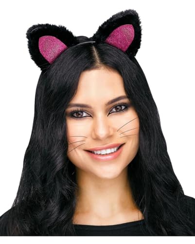 Schwarz-Pinker Katzenohren Haarreif für Halloween & Fasching von Horror-Shop