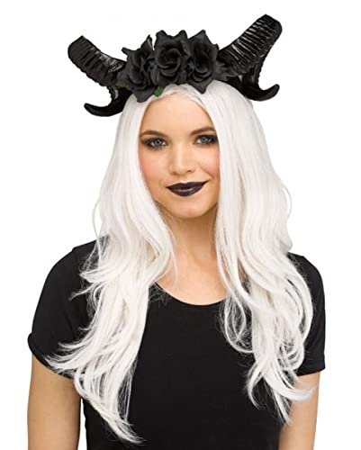 Schwarze Dämonen Hörner mit Rosen als Accessoire für Fantasy und Halloween Kostüme von Horror-Shop
