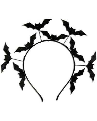 Schwarzer Haarreif mit Glitzer Fledermäusen für Halloween von Horror-Shop