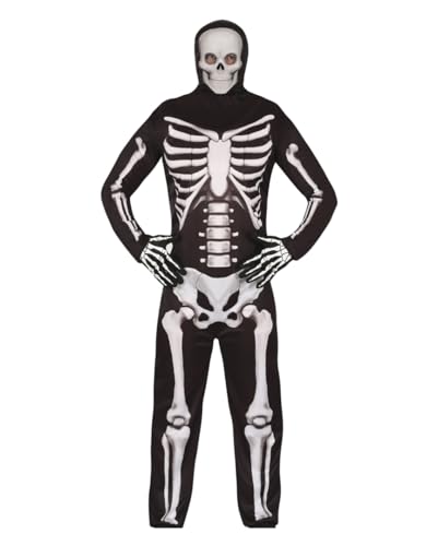 Skelett Kostüm Jumpsuit mit Kapuze für Herren L von Horror-Shop