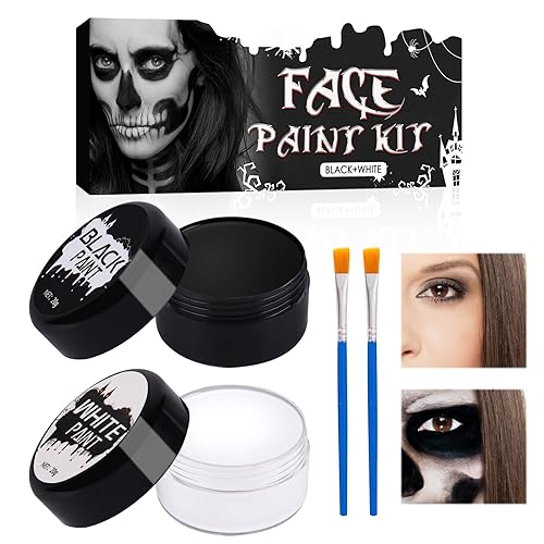 Horuili®Halloween Schminke Set, Halloween Gesichtsfarbe, Body Paint für Halloween, Clown Bilden Gesicht Körper Farbe Set, Weiß und Schwarz mit Makeup Pinsel, für Kunsttheater, Cosplay-Clown Horuili®Halloween Schminke Set, Halloween Gesichtsfarbe, Body Paint für Halloween, Clown Bilden Gesicht Körper Farbe Set, Weiß und Schwarz mit Makeup Pinsel, für Kunsttheater, Cosplay-Clown von Horuili