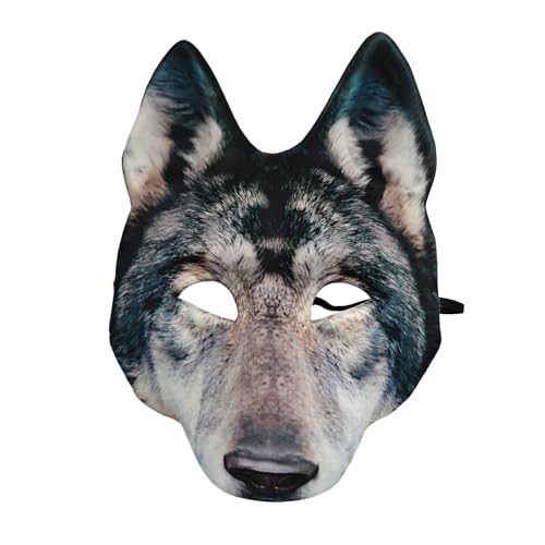 Wolfsmaske für Halloween, halbes Gesicht, Wolfsmaske, Maskerade, Maske für Halloween, Weihnachten, Karneval, Cosplay, Kostüm, Zubehör, Grau, 1 Stück von Hosfairy